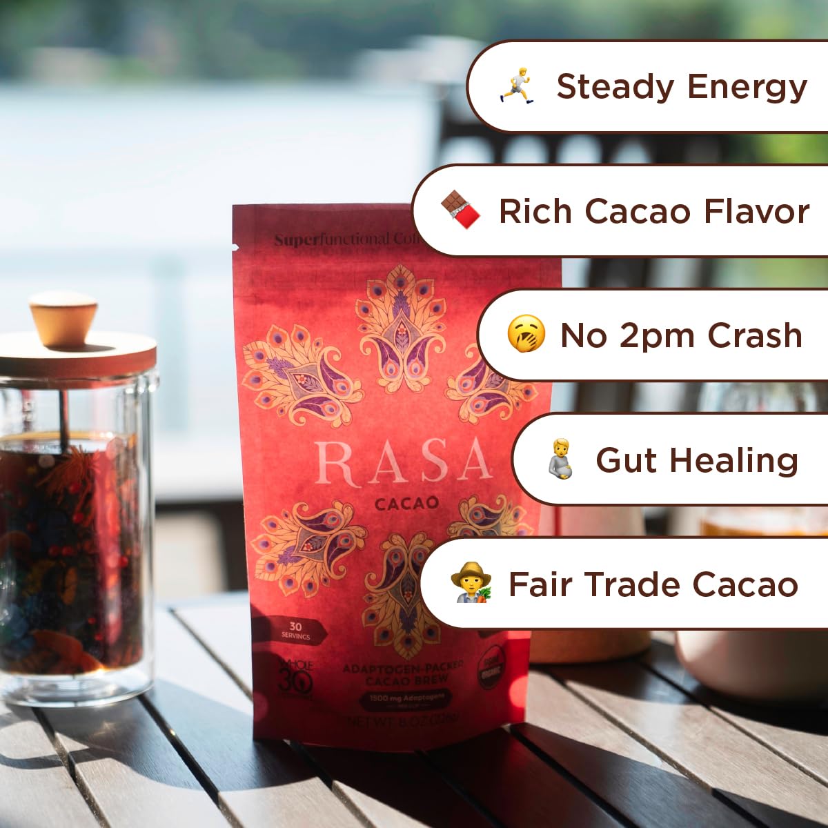 RASA Cacao – Adaptogenic Mushroom Coffee Alternative with Chaga & Reishi | Vegan, Keto, Whole30