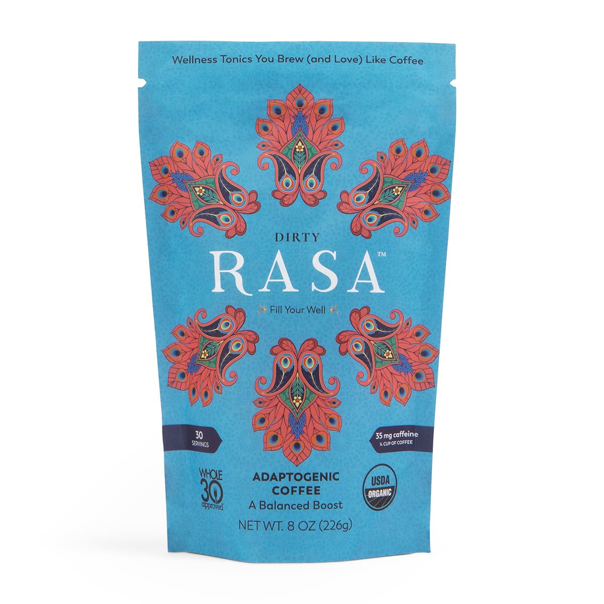 Rasa Dirty: Adaptogenic Mushroom Coffee with Chaga & Reishi | Fair-Trade, Vegan, Keto (8 oz / 30 Servings)