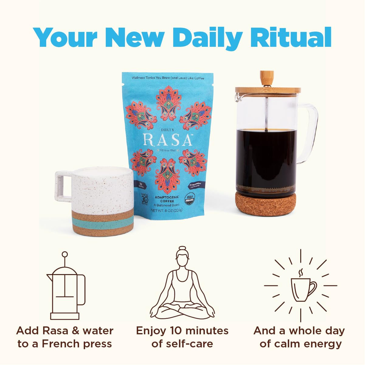 Rasa Dirty: Adaptogenic Mushroom Coffee with Chaga & Reishi | Fair-Trade, Vegan, Keto (8 oz / 30 Servings)
