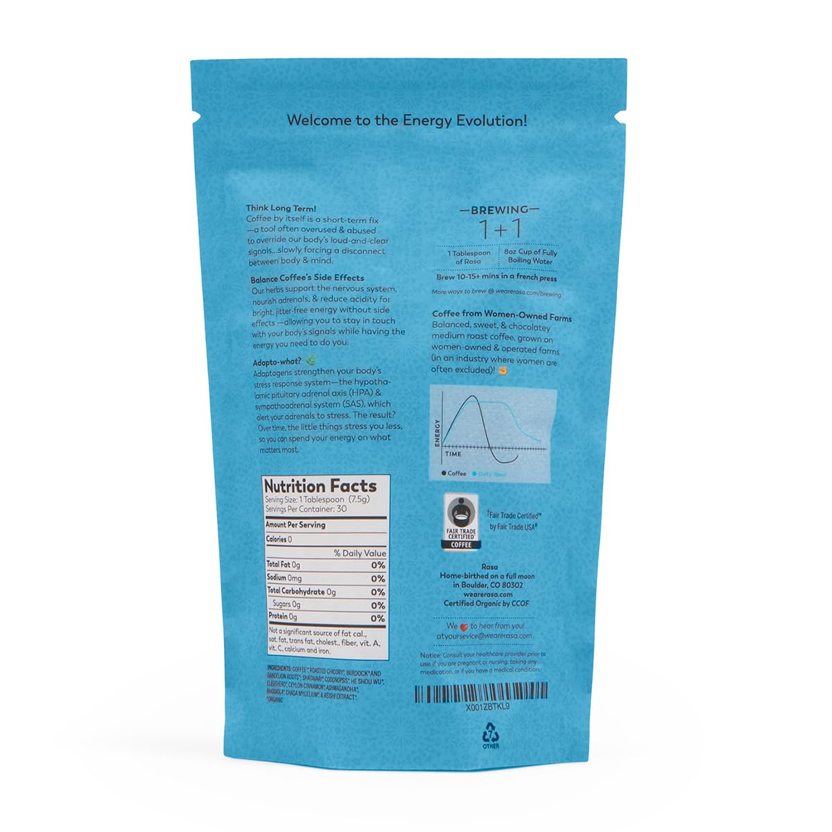 Rasa Dirty: Adaptogenic Mushroom Coffee with Chaga & Reishi | Fair-Trade, Vegan, Keto (8 oz / 30 Servings)