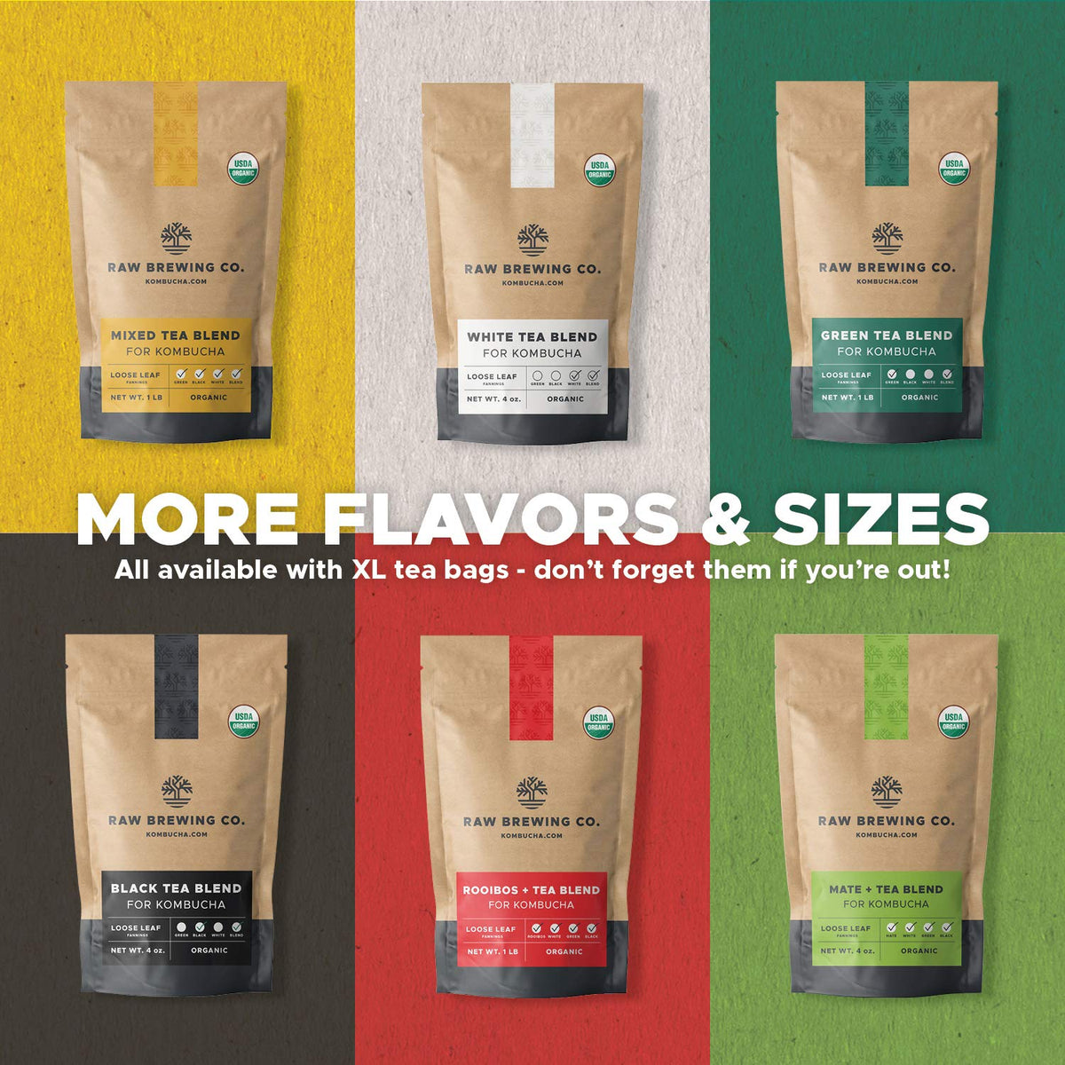 Raw Brewing Co Kombucha.com Certified Organic Loose Leaf Tea – Mixed Tea Blend, 8 oz (Makes Up To 25 Gallons)