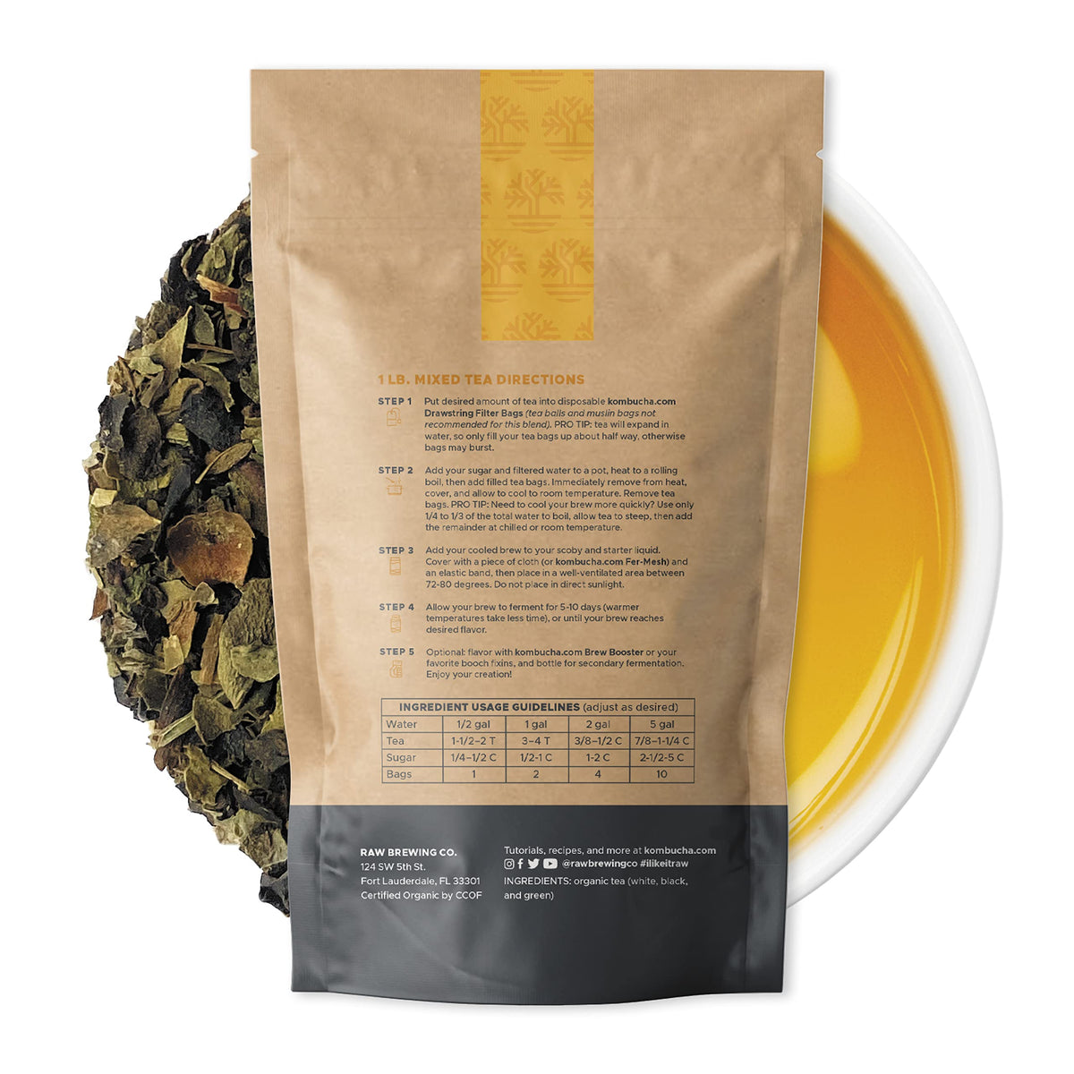 Raw Brewing Co Kombucha.com Certified Organic Loose Leaf Tea – Mixed Tea Blend, 8 oz (Makes Up To 25 Gallons)