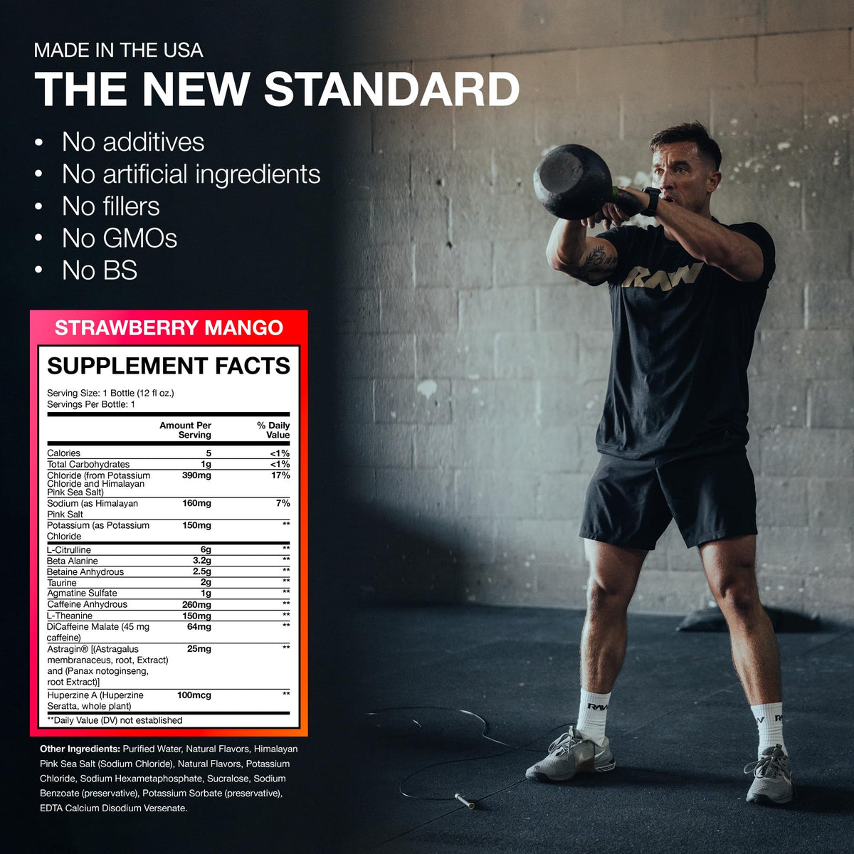 RAW Ready to Drink Pre-Workout – BUM Thavage RTD Shake, Zero Sugar, 12 Pack, Strawberry Mango