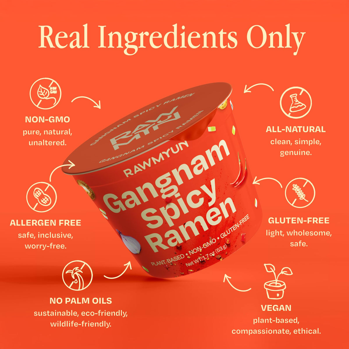 Rawmyun Gangnam Spicy Gluten-Free Vegan Cup Noodles – Clean Ingredients