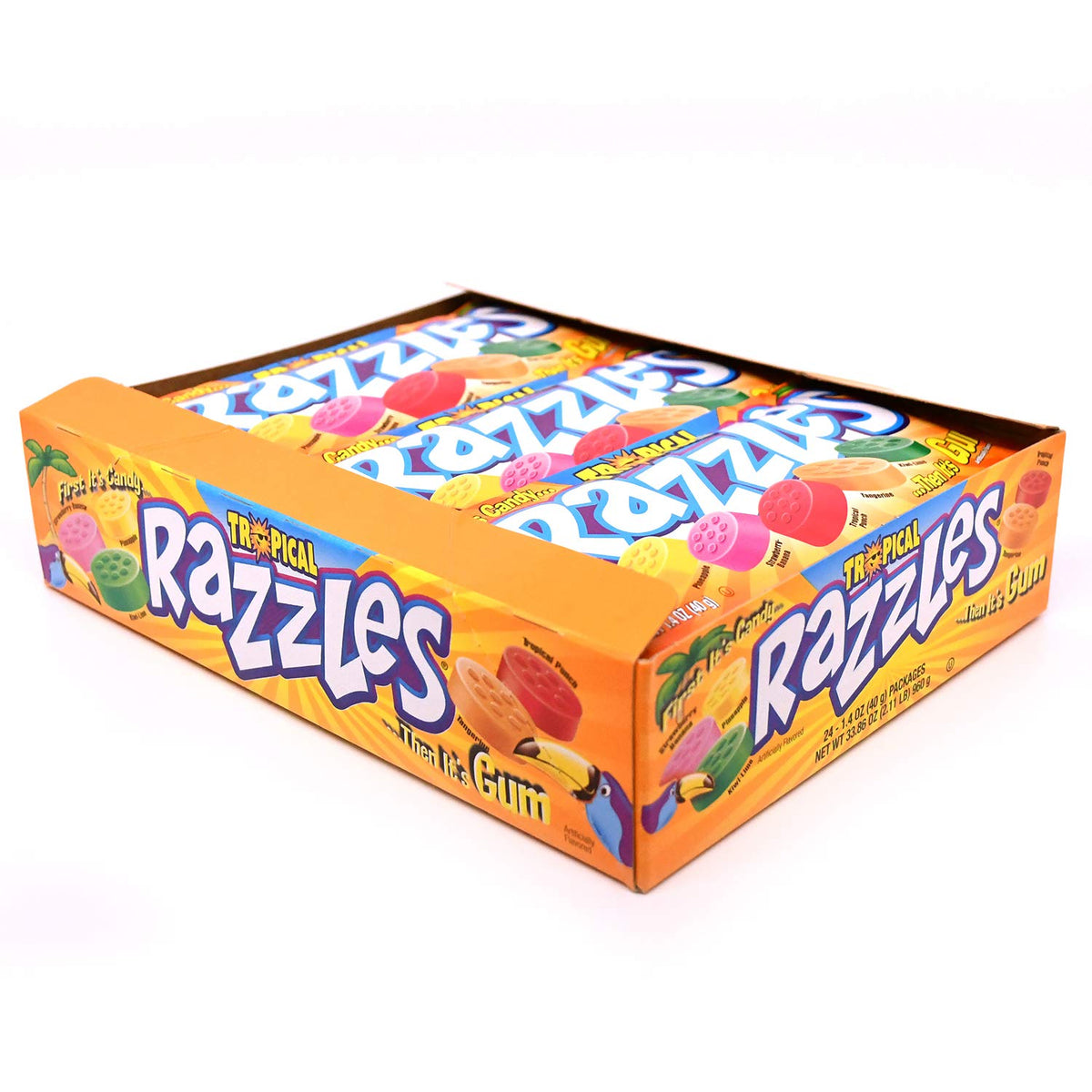 Razzles Tropical Flavor Candy/Gum – 24 Pack, 1.4 oz Each