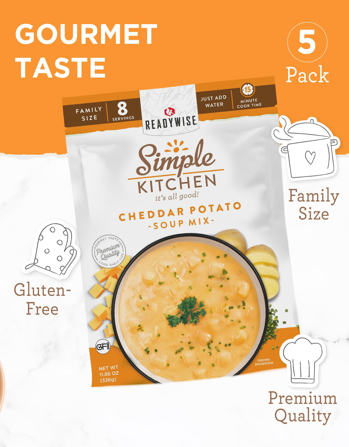 READYWISE Simple Kitchen Soup Sampler Variety Pack – 8 Servings per Pouch, Gluten Free, Pack of 5