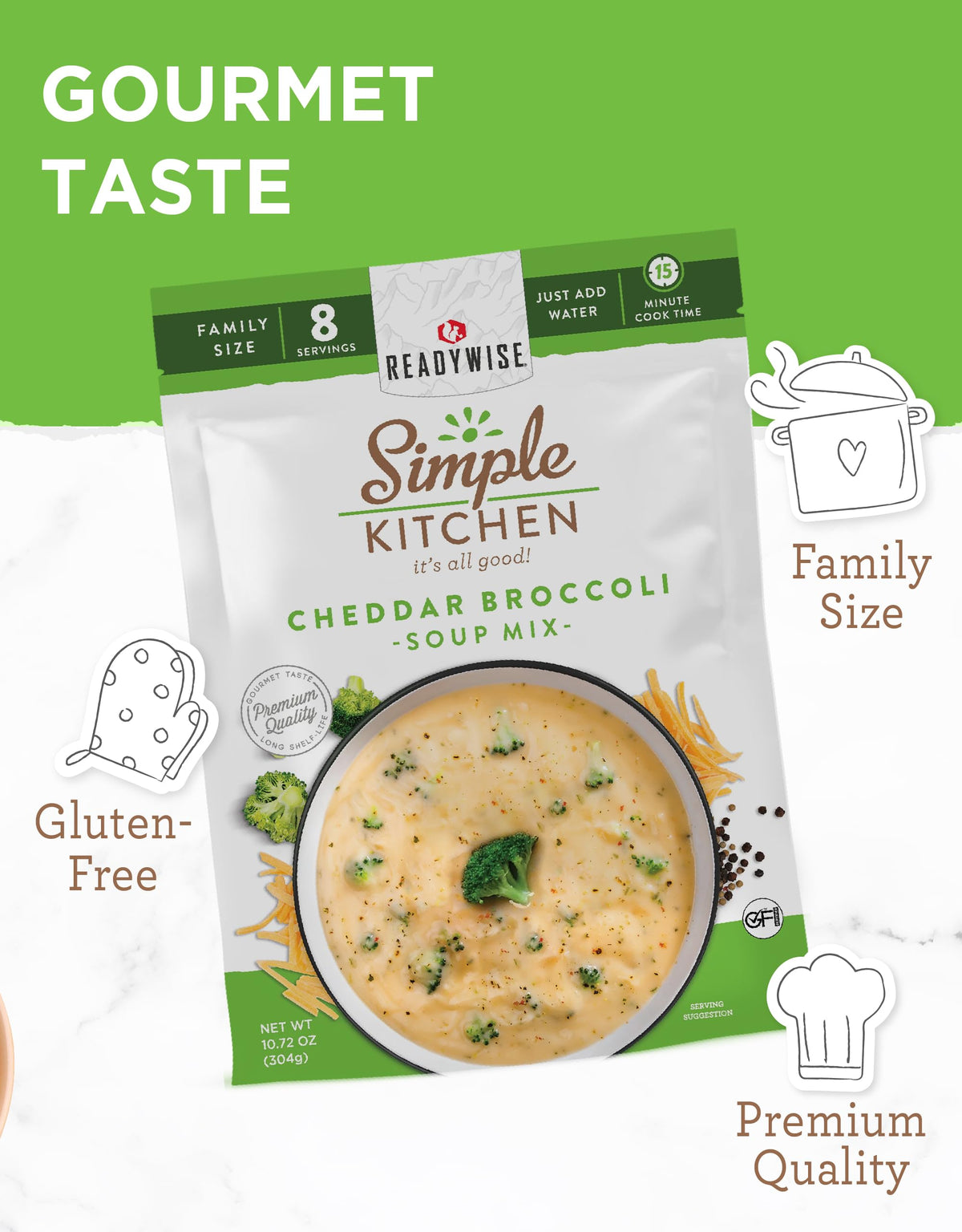 ReadyWise Simple Kitchen Soup Sampler Variety Pack | 64 Servings, Gluten-Free Options, Freeze-Dried Soup Mix