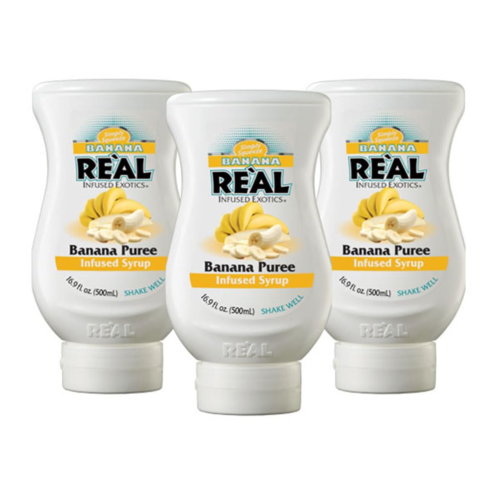 Reàl Infused Exotics Banana Puree Syrup – 16.9 fl oz Squeezable (Pack of 3)