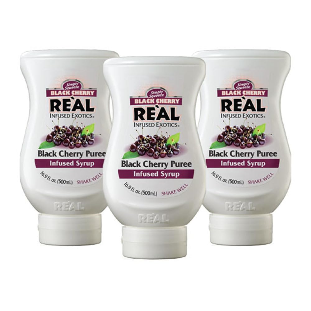 Reàl Infused Exotics Black Cherry Syrup - 16.9 oz Squeezable Bottle Pack of 3