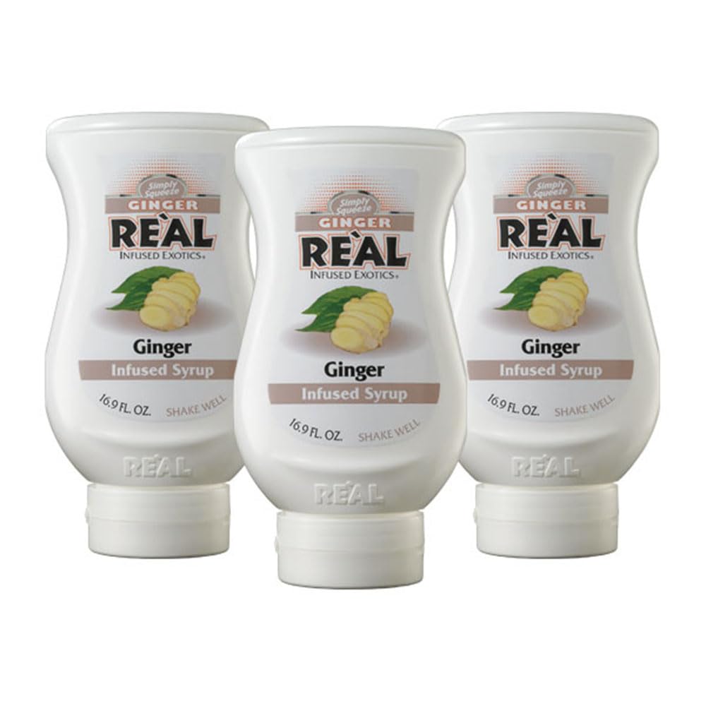 Ginger Reàl Infused Exotics Ginger Syrup — 16.9 Fl Oz Squeezable Bottle (Pack of 3)