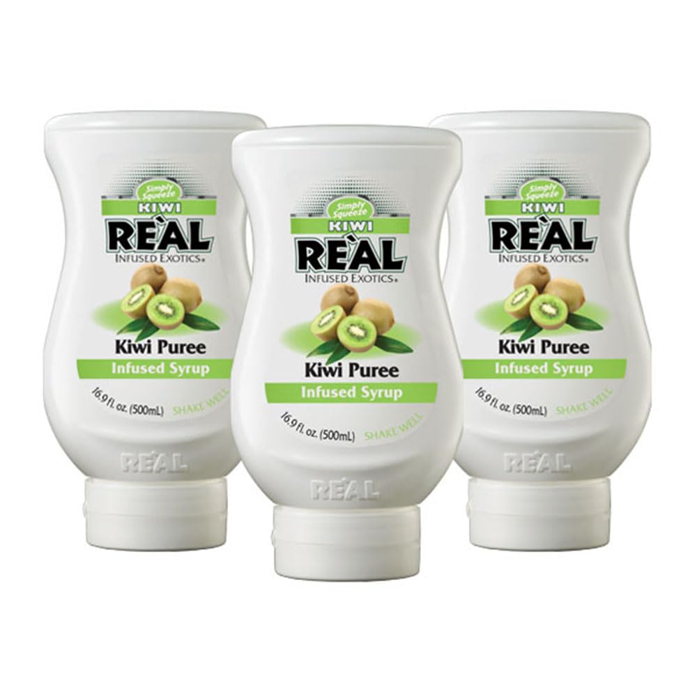 Reàl Infused Exotics Kiwi Puree Infused Syrup – 16.9 fl oz Squeezable Bottle (Pack of 3)