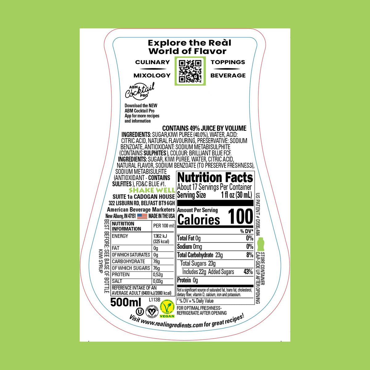 Reàl Infused Exotics Kiwi Puree Infused Syrup – 16.9 fl oz Squeezable Bottle (Pack of 3)