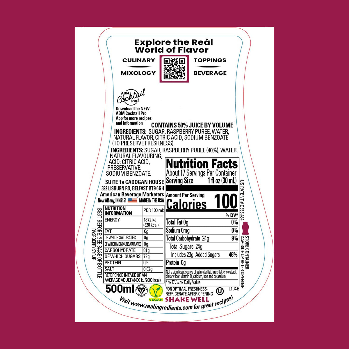 Reàl Infused Exotics Raspberry Puree Syrup – 16.9 fl oz Squeezable (Pack of 3)