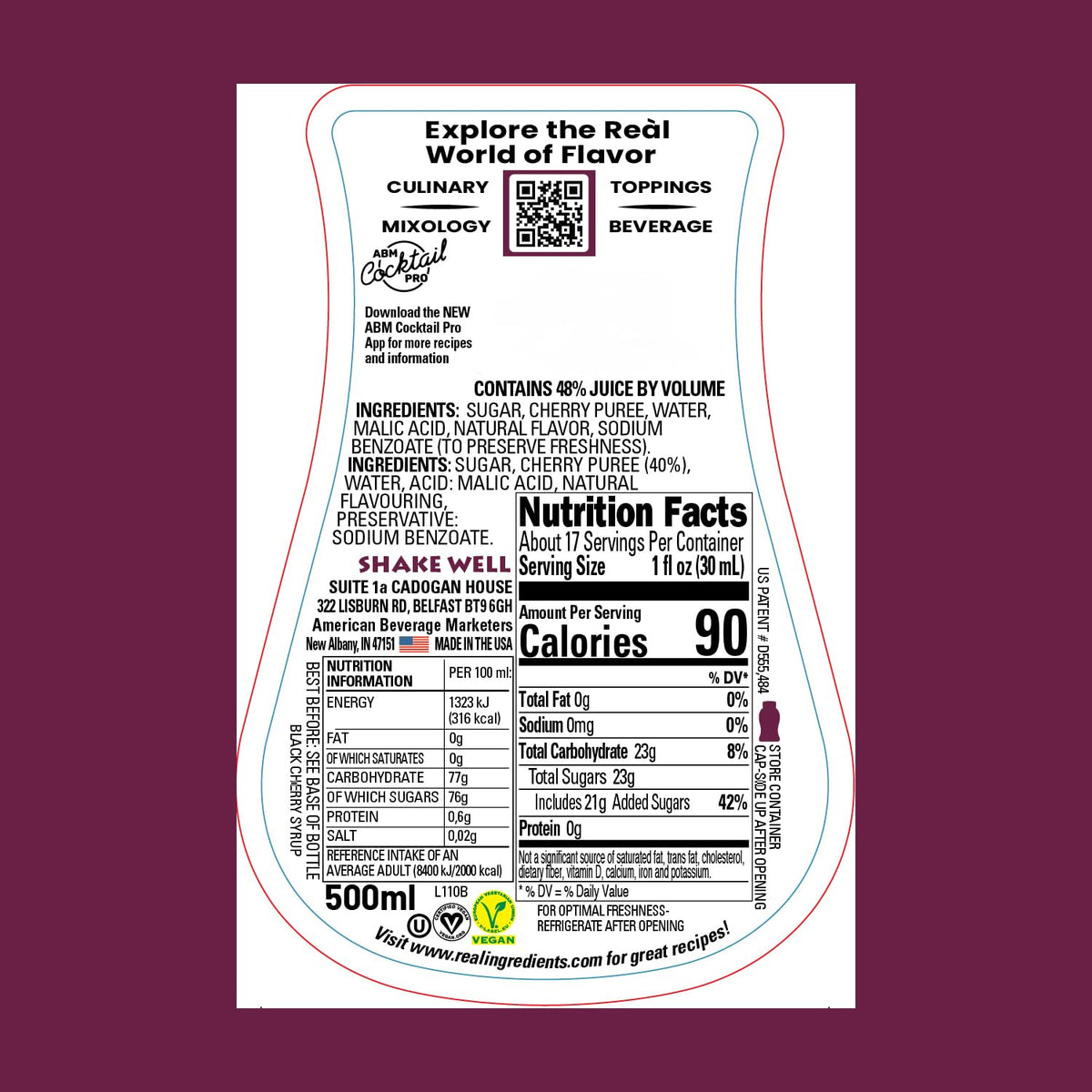 Reàl Infused Exotics Black Cherry Syrup - 16.9 oz Squeezable Bottle Pack of 3