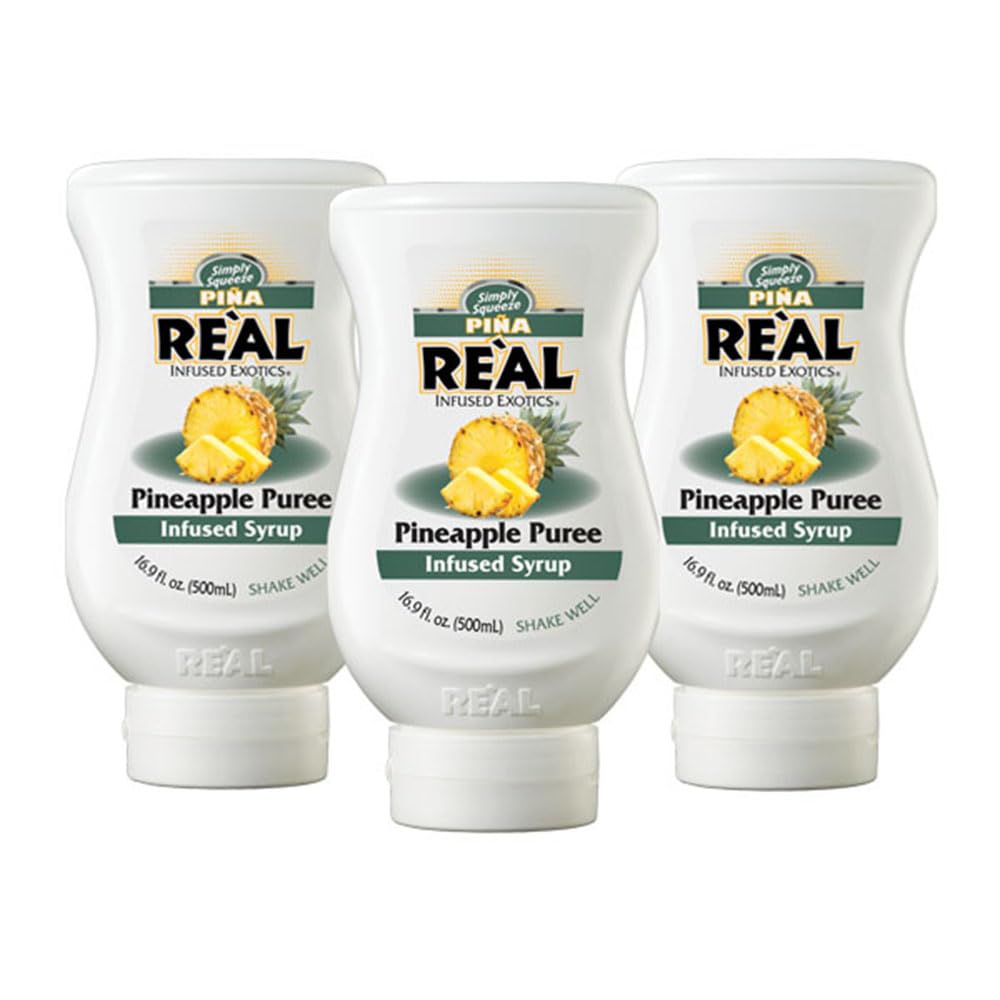 Pina Real Infused Exotics Pineapple Puree Syrup - 16.9 oz Squeezable Bottles (Pack of 3)