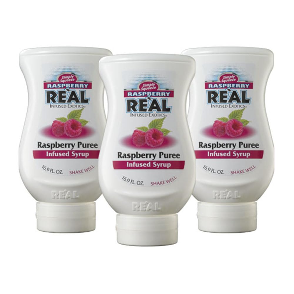 Reàl Infused Exotics Raspberry Puree Syrup – 16.9 fl oz Squeezable (Pack of 3)