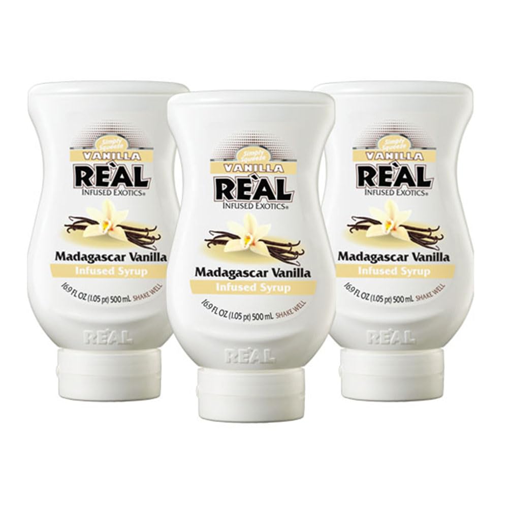 Vanilla Reàl Infused Exotics Madagascar Vanilla Syrup – Pack of 3, 16.9 oz Squeezable Bottles