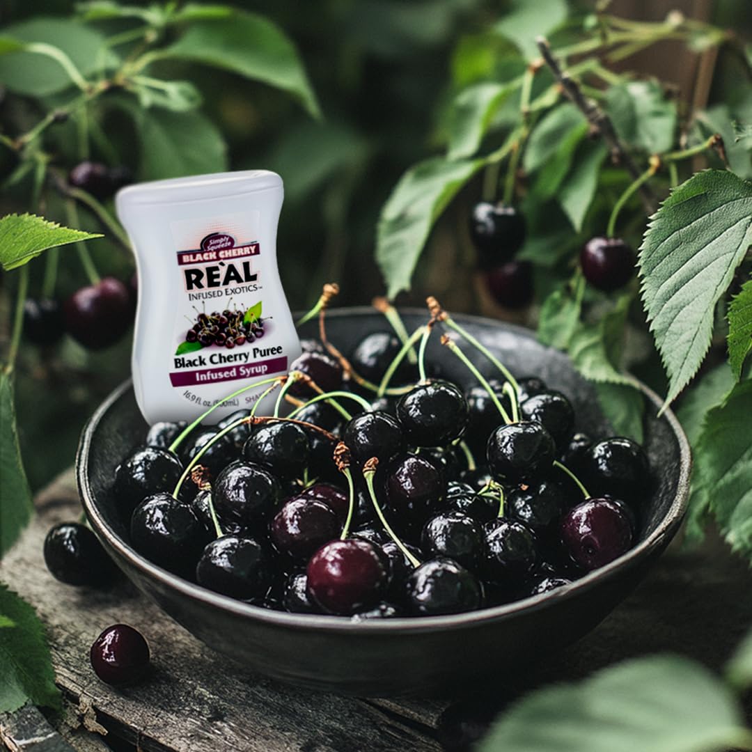 Reàl Infused Exotics Black Cherry Syrup - 16.9 oz Squeezable Bottle Pack of 3