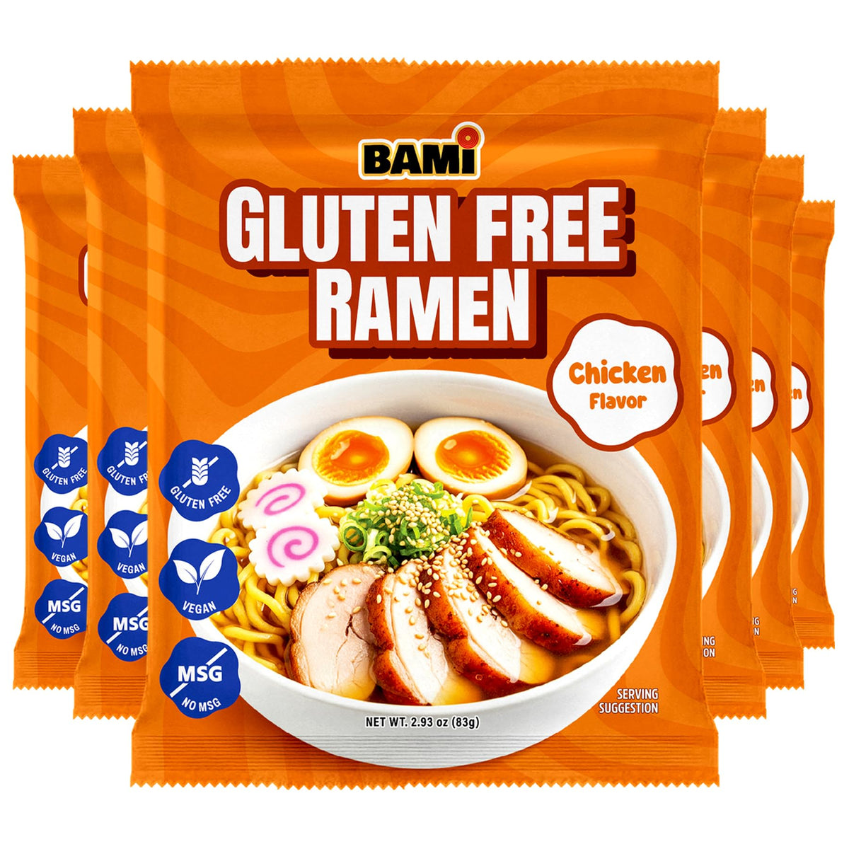 Real Naturals BAMI Gluten Free Ramen Noodles – Chicken Flavor, Vegan, Low Sodium, 6 Pack