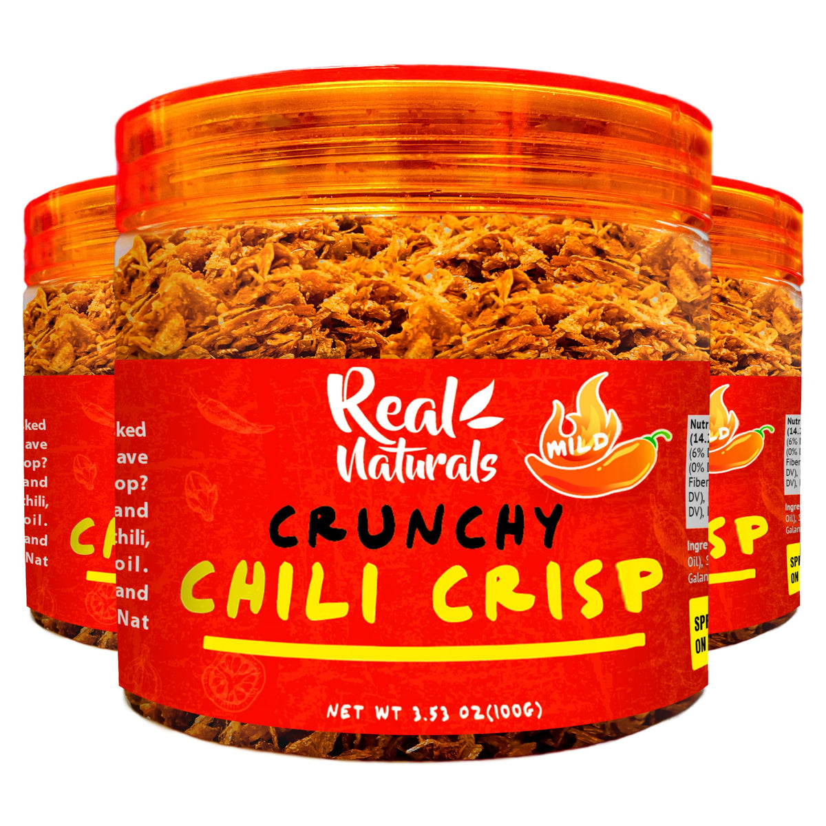 Real Naturals Chili Crisp No-Floating Oil – Medium Hot (3 Bottles) Crunchy Garlic & Onion