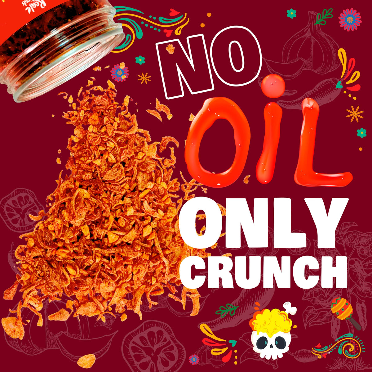 Real Naturals Chili Crisp No-Floating Oil – Medium Hot (3 Bottles) Crunchy Garlic & Onion