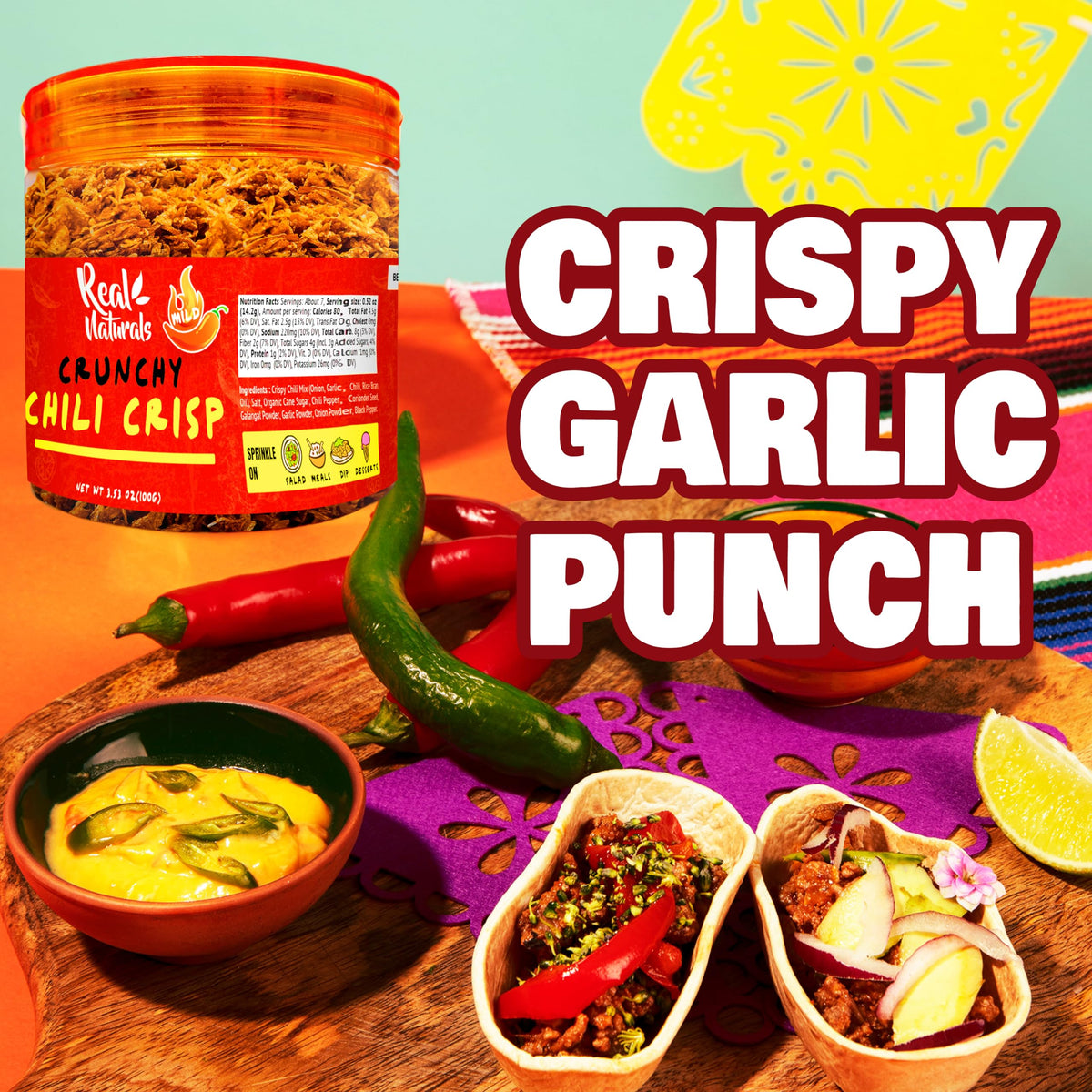 Real Naturals Chili Crisp No-Floating Oil – Medium Hot (3 Bottles) Crunchy Garlic & Onion