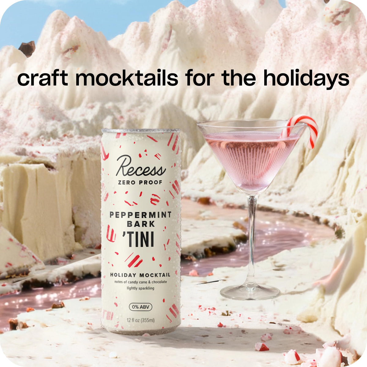 Recess Zero Proof Peppermint Bark Tini – 12oz Pack | Alcohol-Free Mocktails