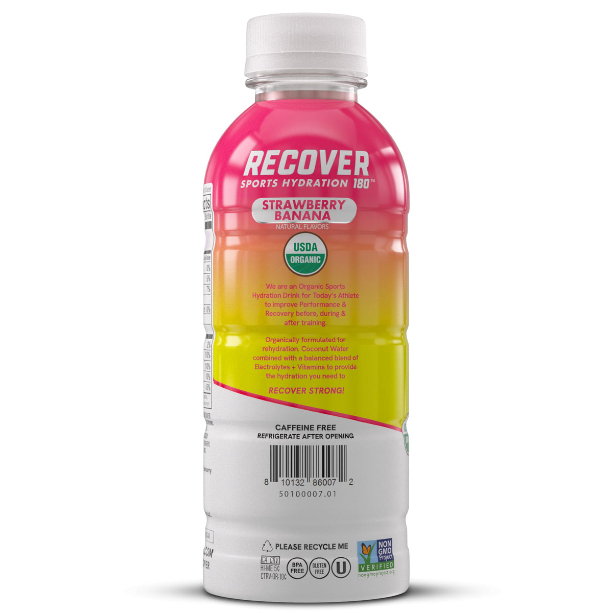 RECOVER 180 Organic Sports Hydration Drink – No Sugar, 20 Cal, Strawberry Banana (12-Pack)
