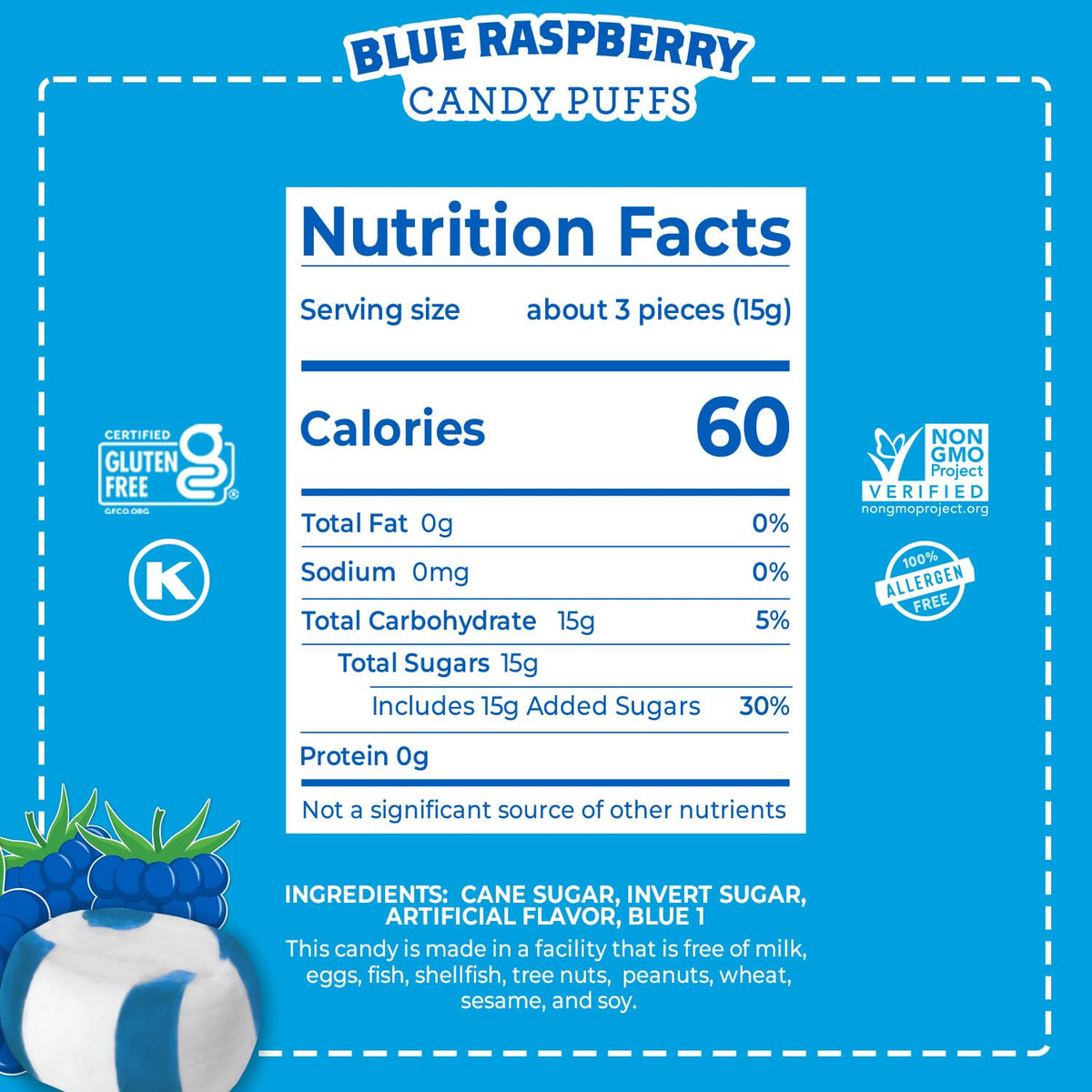 Red Bird Blue Raspberry Candy Puffs – 52 oz Tub, Individually Wrapped