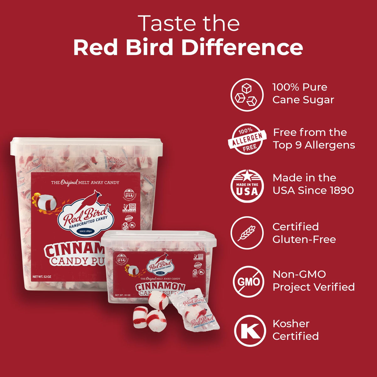 Red Bird Cinnamon Candy – Gluten Free Breath Mints, Individually Wrapped, 52 oz