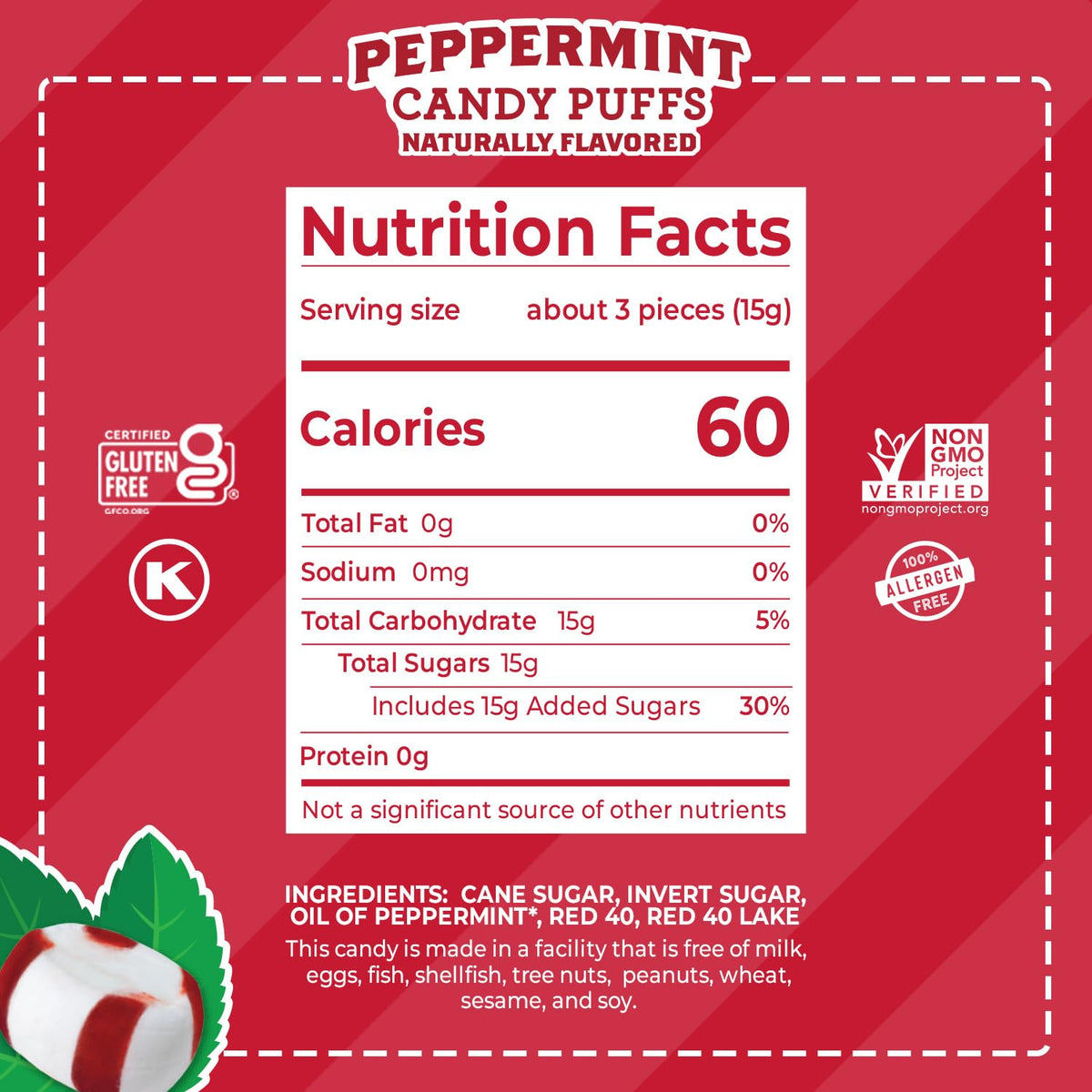 Red Bird Soft Peppermint Puffs Candy — Individually Wrapped Soft Mint, 52 oz Tub