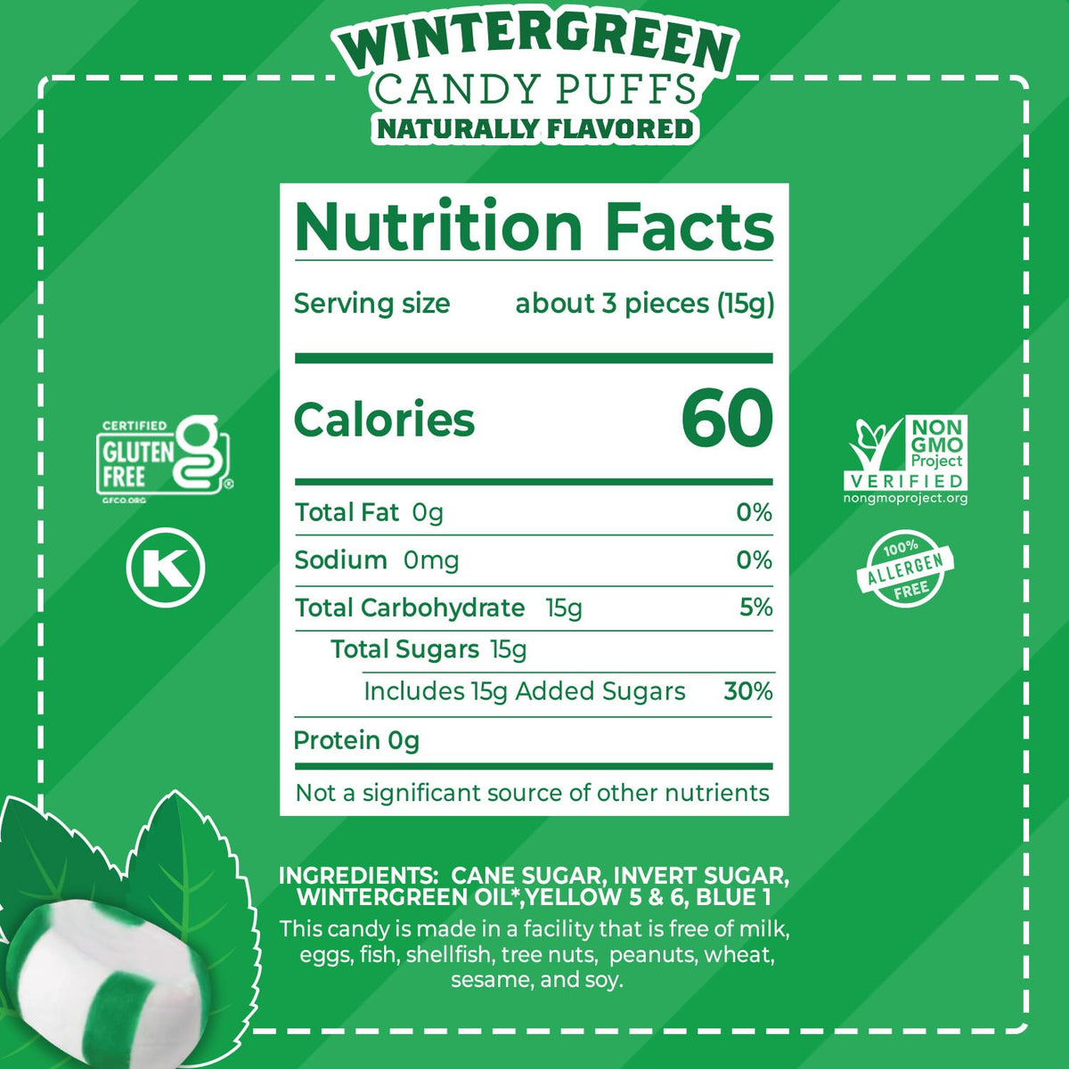 Red Bird Wintergreen Mints, 52 oz Tub — Gluten Free, Individually Wrapped Candy Puffs