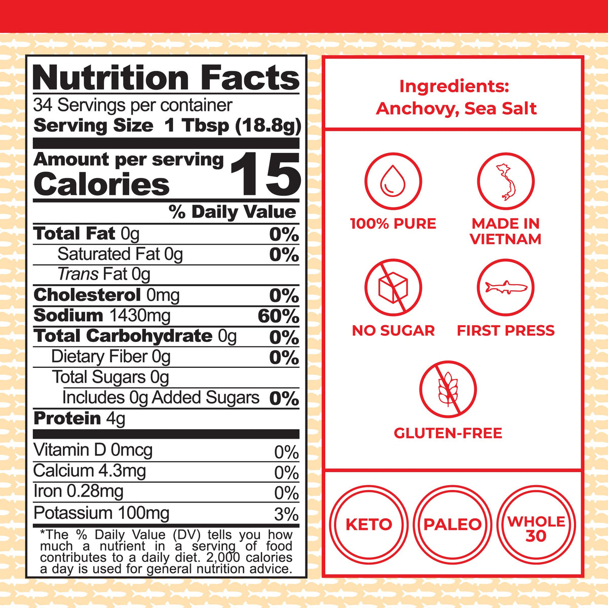 Red Boat Fish Sauce | Premium 40°N Fermented in Vietnam | Two-Ingredient, Keto & Whole30 Friendly | 64oz Bottle