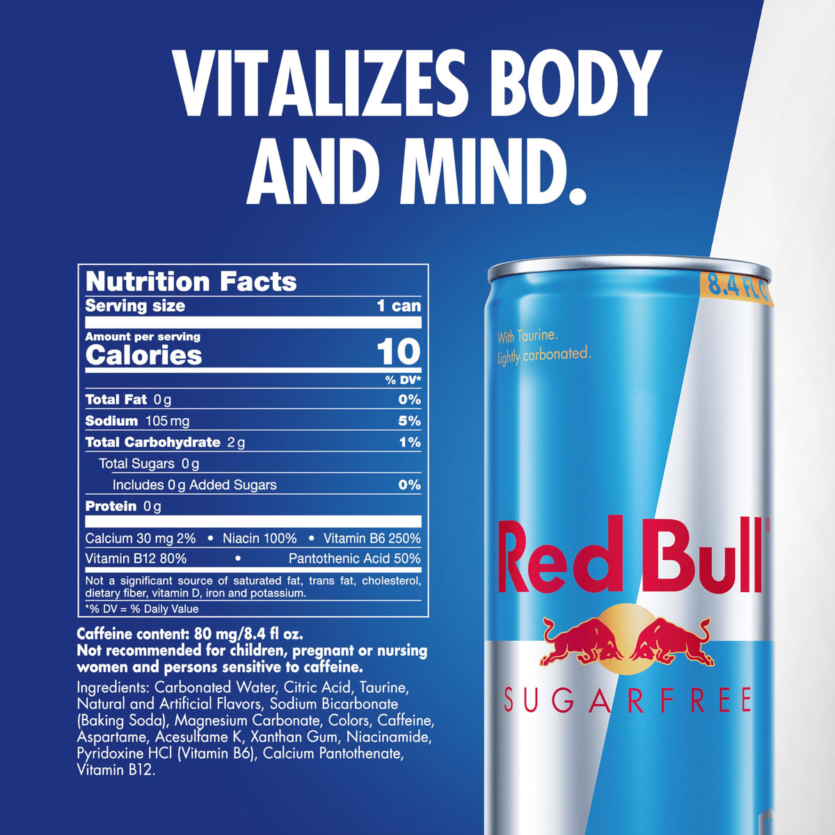 Red Bull Sugar Free Energy Drink – 80 mg Caffeine, Taurine & B Vitamins | Pack of 24 (8.4 oz each)