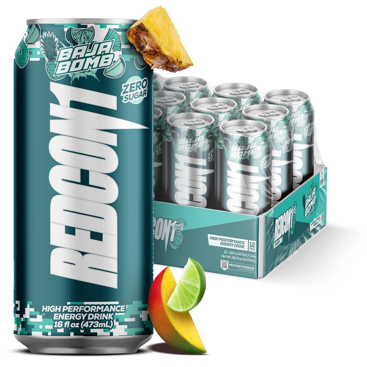 REDCON1 Energy Baja Bomb – Zero Sugar Energy Drink with Alpha GPC Nootropic (200mg Caffeine) – 12 Count