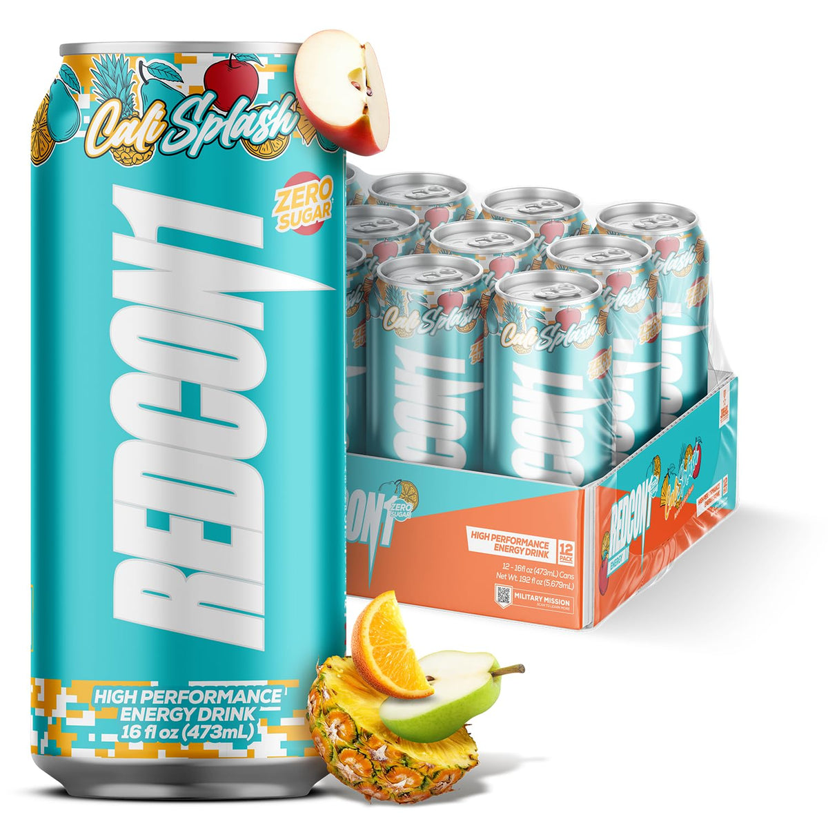 REDCON1 Energy Cali Splash – Zero Sugar Energy Drink with Alpha GPC, 200mg Caffeine, B6/B12/B5 | 12 ct