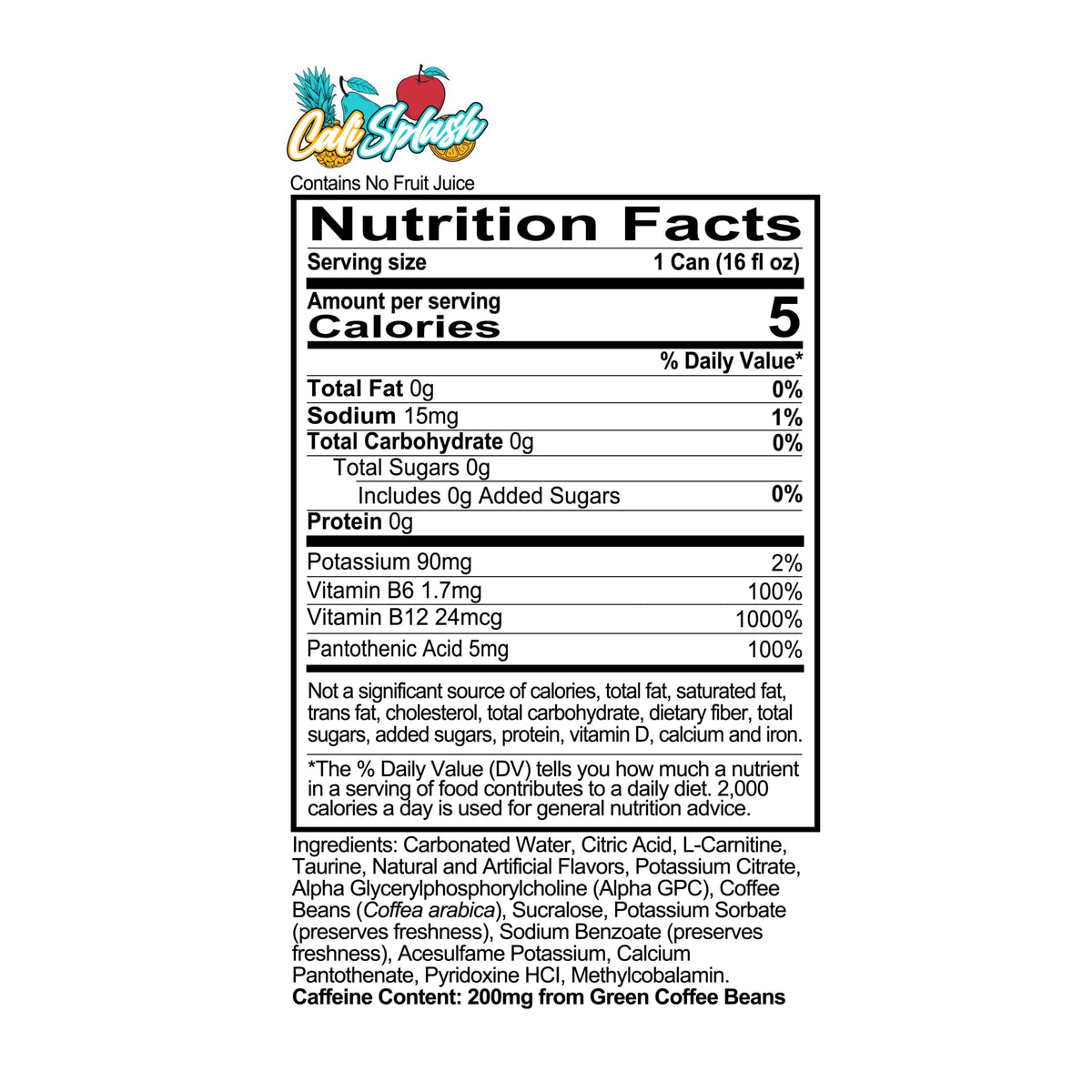REDCON1 Energy Cali Splash – Zero Sugar Energy Drink with Alpha GPC, 200mg Caffeine, B6/B12/B5 | 12 ct