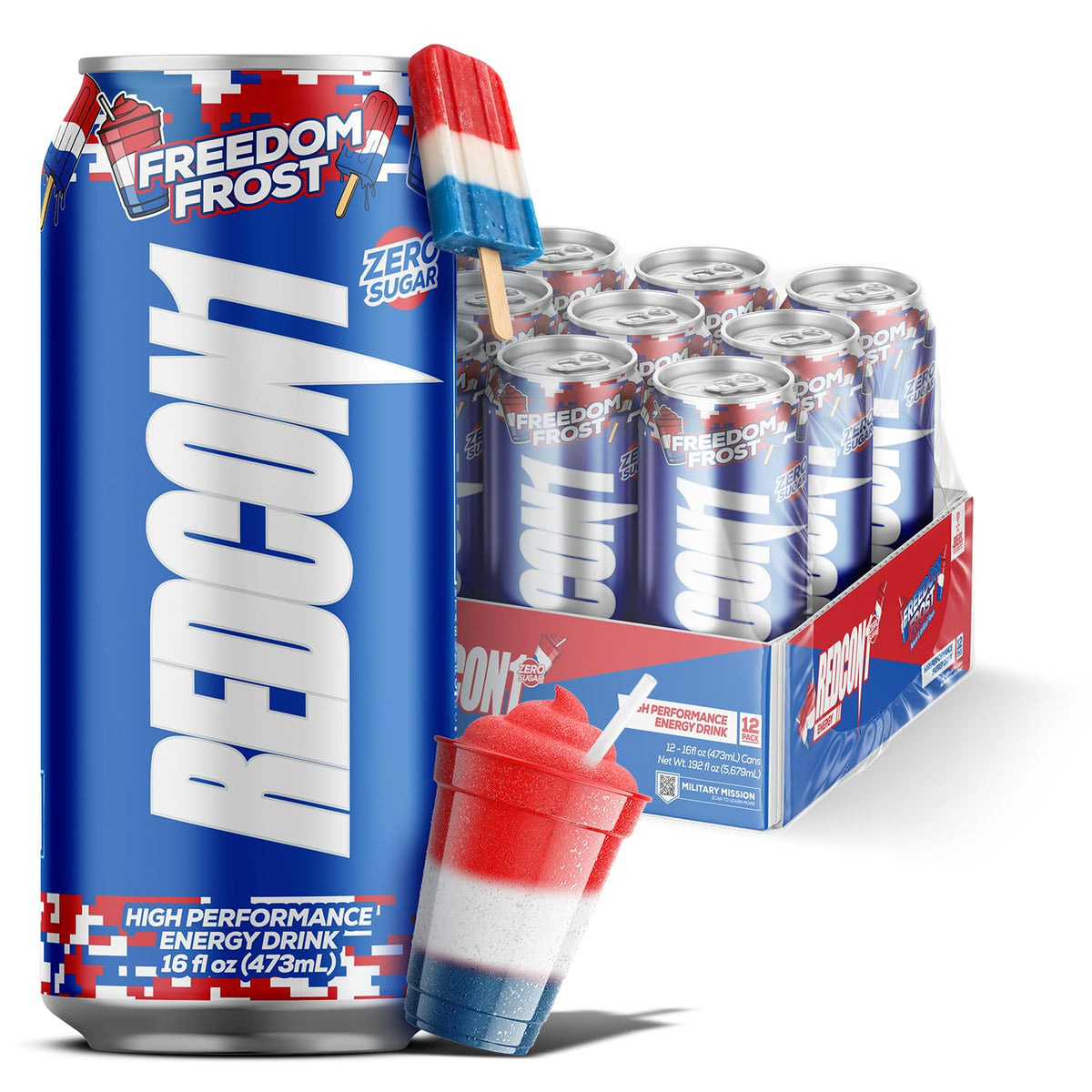 REDCON1 Energy Freedom Frost – Zero Sugar High-Performance Drink with Alpha GPC (12 ct)