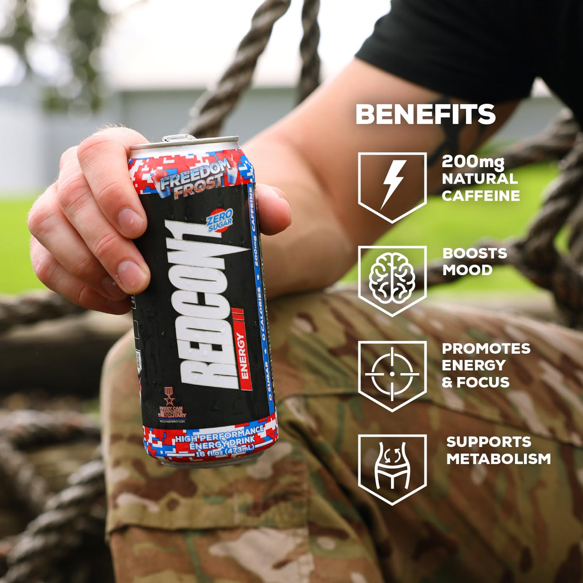 REDCON1 Energy Freedom Frost – Zero Sugar High-Performance Drink with Alpha GPC (12 ct)