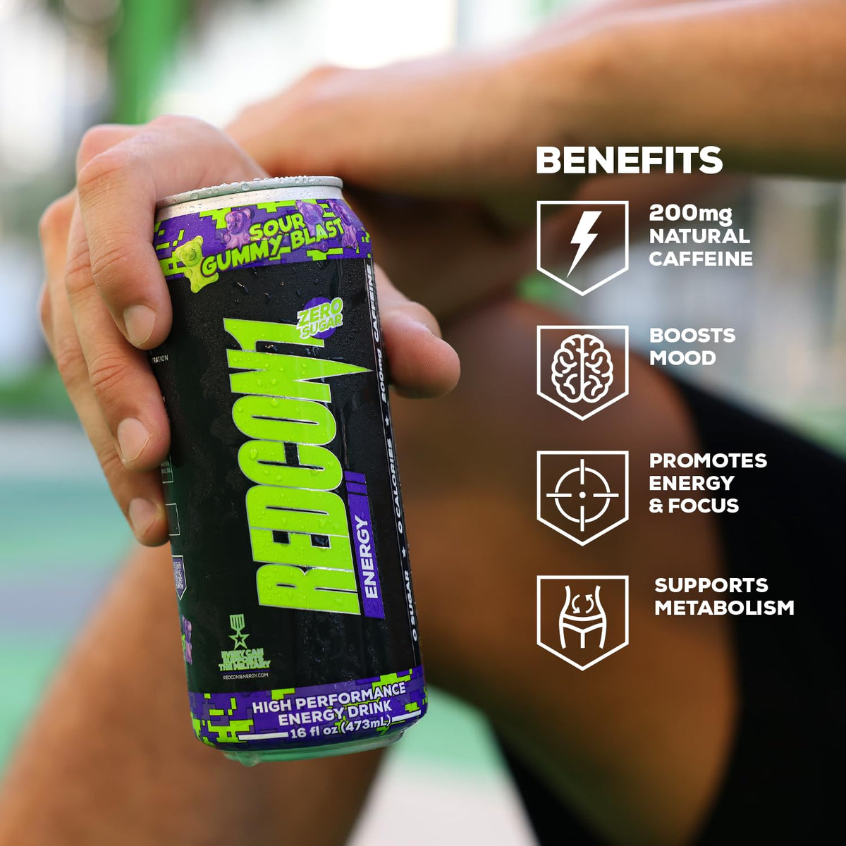 REDCON1 Energy Sour Gummy Blast – Zero Sugar, 200 mg Caffeine, Alpha GPC