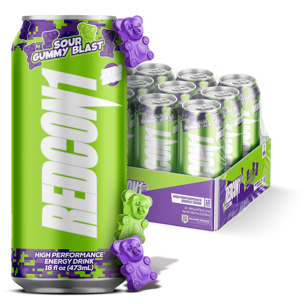 REDCON1 Energy Sour Gummy Blast – Zero Sugar, 200 mg Caffeine, Alpha GPC