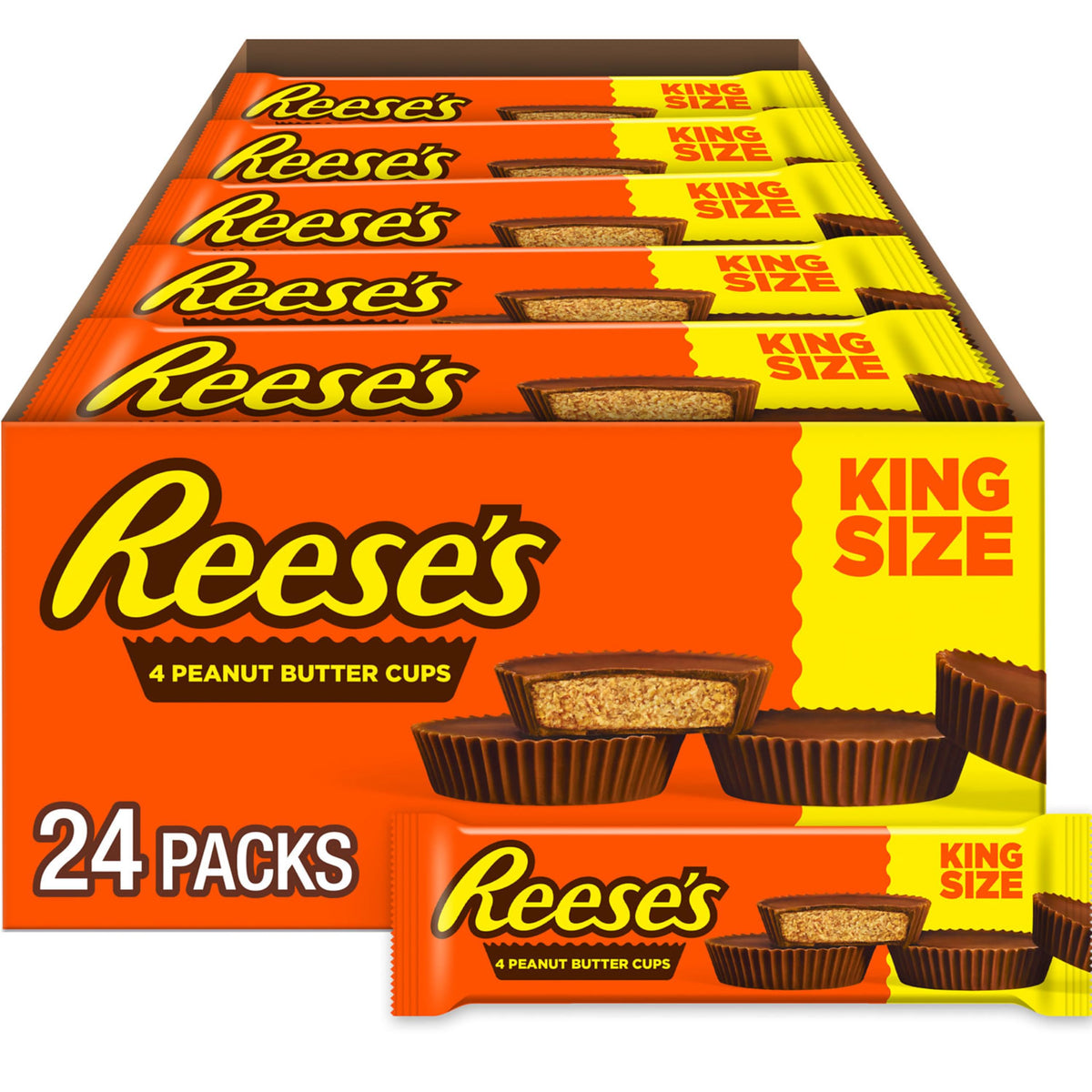 Reese's Milk Chocolate King Size Peanut Butter Cups – 24 Pack Bulk Candy Box