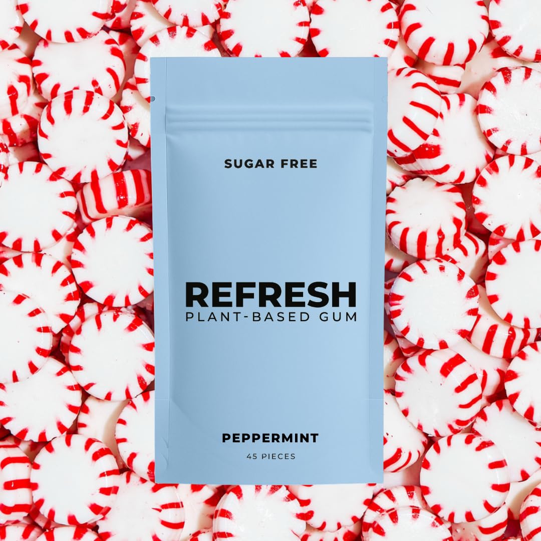 Refresh Gum Peppermint – Sugar Free, Organic Flavors, Plastic Free – 45 Count Pack of 3