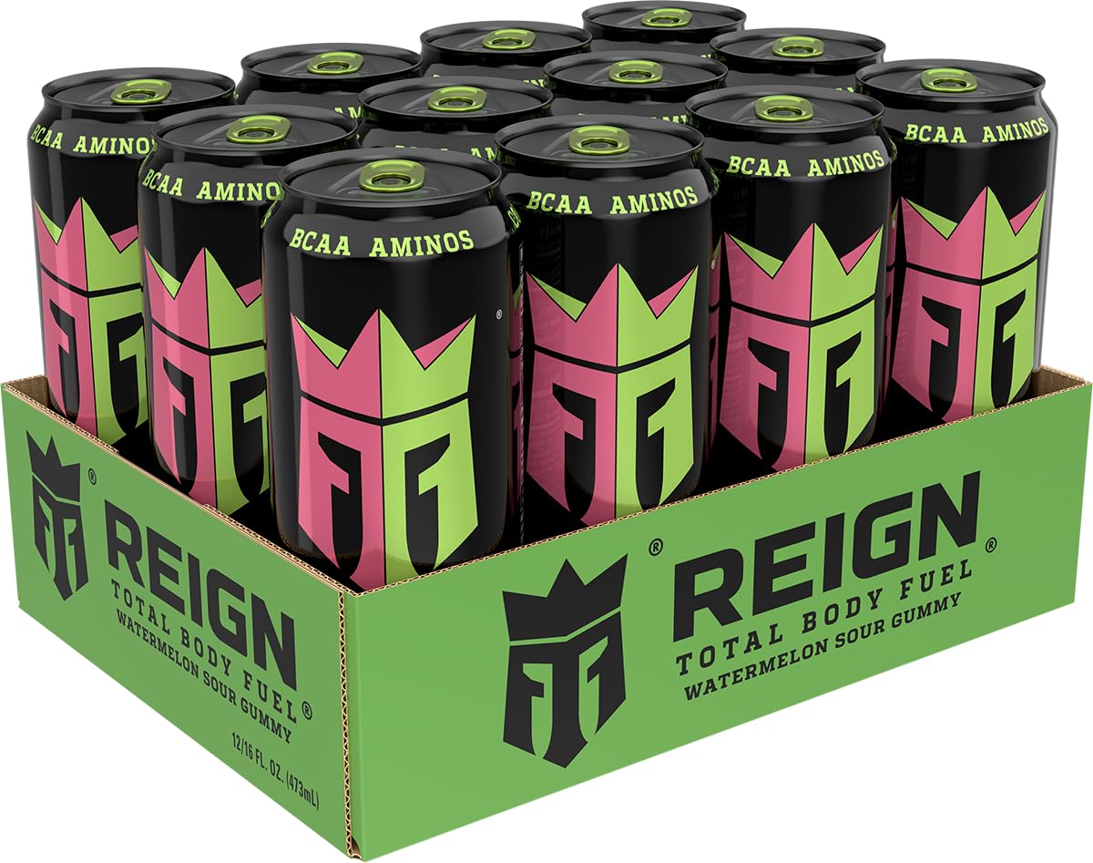 REIGN Total Body Fuel Watermelon Sour Gummy – 16 Fl Oz (Pack of 12) | Ready-to-Drink Performance Drink