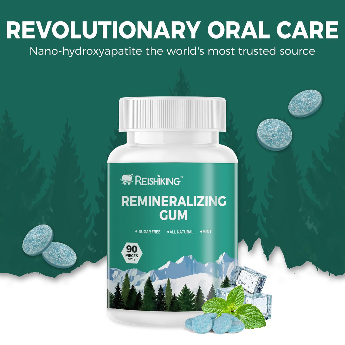 REISHIKING Remineralizing Gum with Hydroxyapatite – 90 Mint Pieces