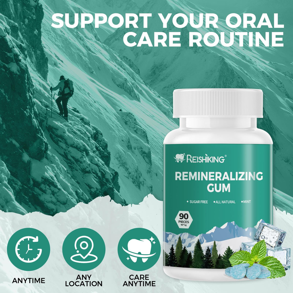 REISHIKING Remineralizing Gum with Hydroxyapatite – 90 Mint Pieces
