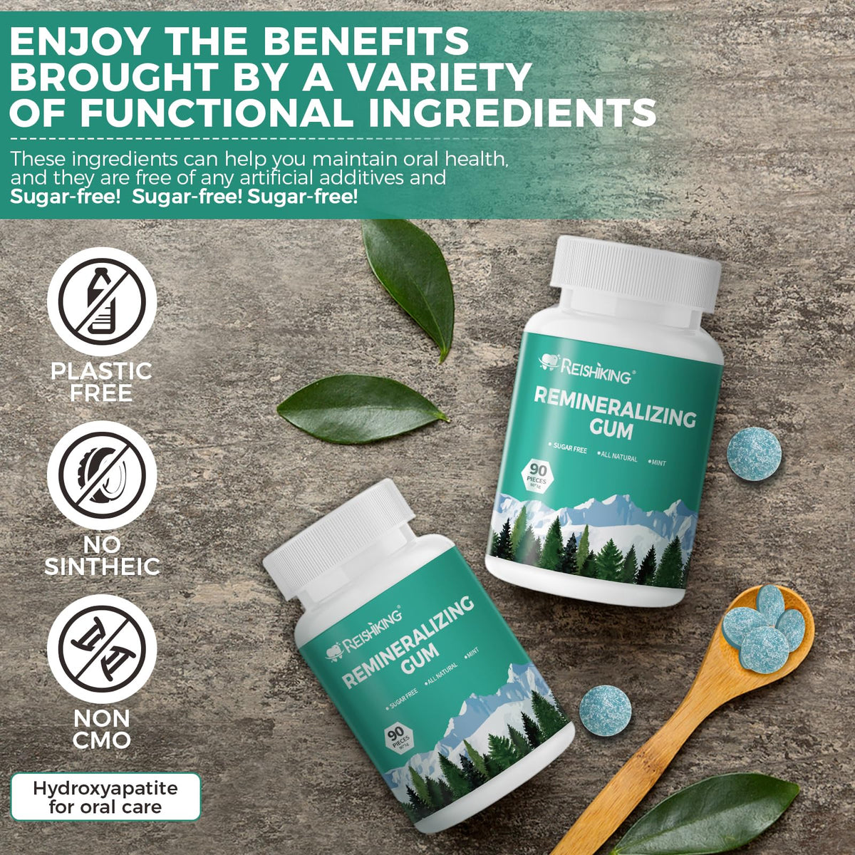 REISHIKING Remineralizing Gum with Hydroxyapatite – 90 Mint Pieces