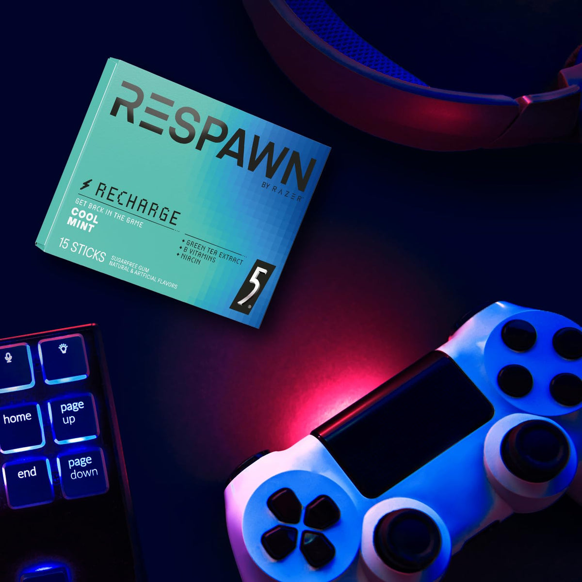 RESPAWN by RAZER Energy & Focus Gum – Cool Mint, Sugar-Free, 10 Pack Bulk