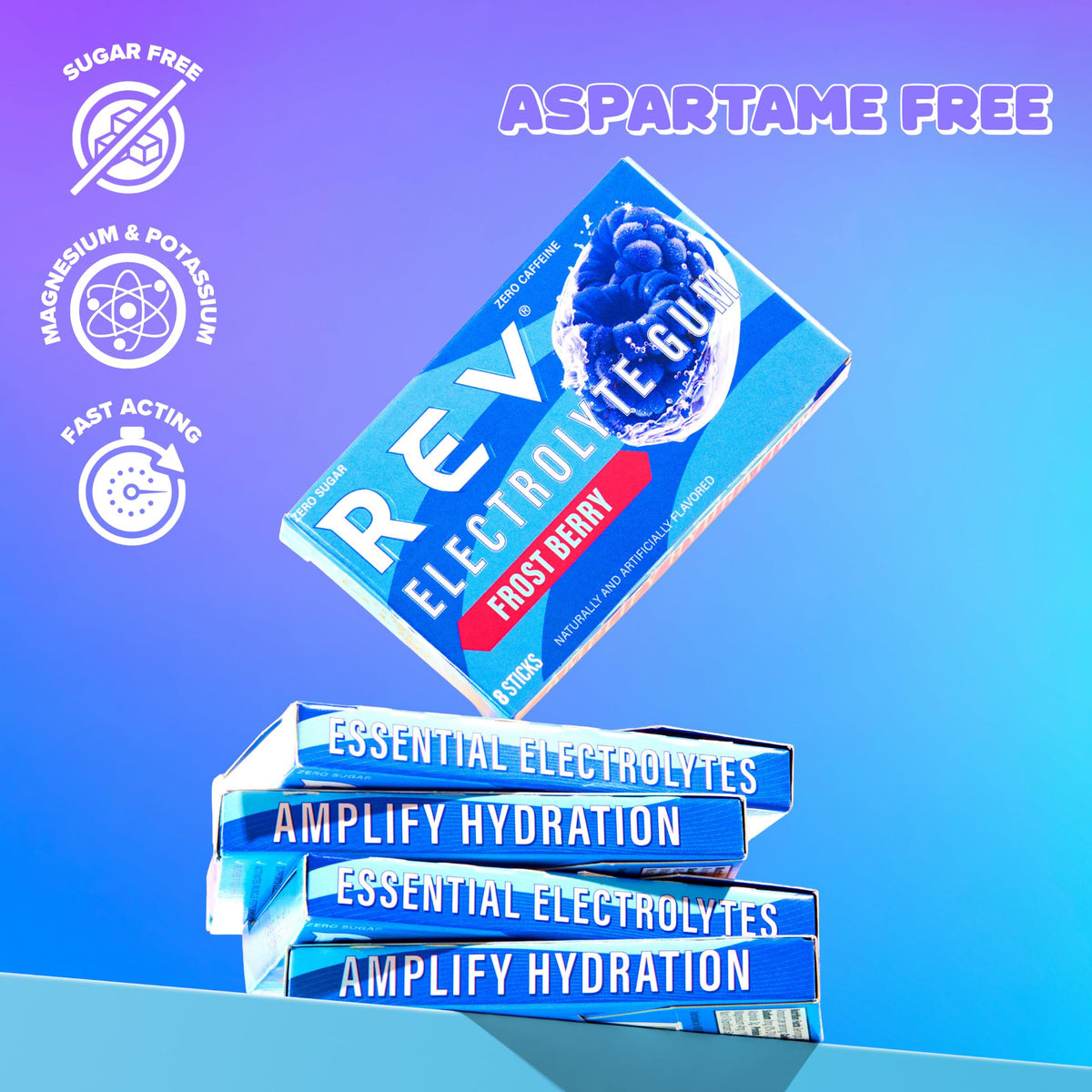 REV Electrolyte Gum Frost Berry – Sugar-Free, 12 Pack (96 Sticks)