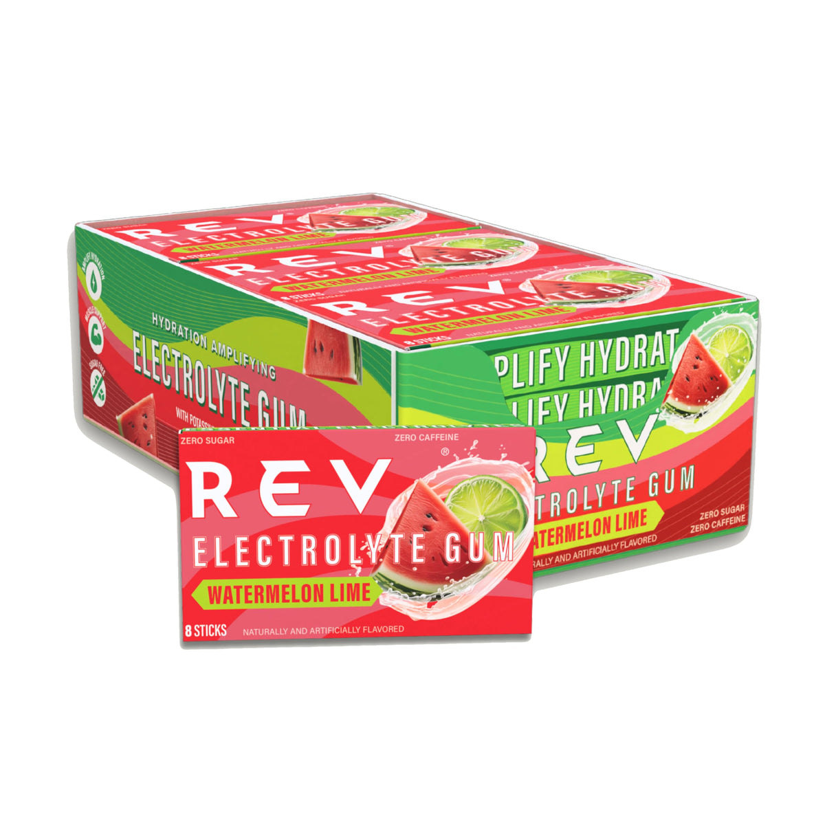 REV Electrolyte Gum Watermelon Lime – Sugar-Free with Essential Electrolytes (12-Count)